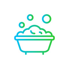 Kids bath hygiene icon with blue and green gradient outline style. child, bath, bathroom, care, clean, cute, shampoo. Vector Illustration