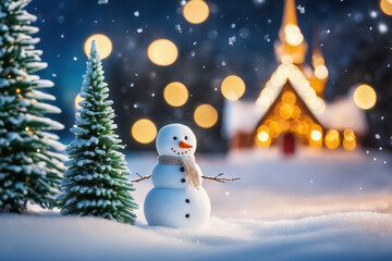 snowman and christmas tree