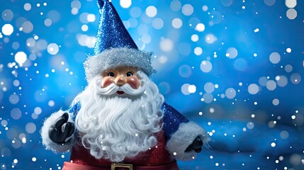 Sparkling blue snowflakes with Santa Claus  doll on the winter background Ai Generative