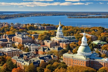 Aerial view of Maryland State House and Annapolis city. Generative AI