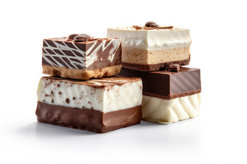 Stack of four pieces of chocolate and marshmallows. Perfect for hot chocolate or dessert recipes.