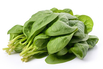 Pile of fresh spinach leaves on clean white surface. This versatile image can be used in various contexts, such as healthy eating, vegetarian recipes, or organic food concepts.