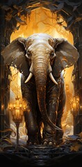 an elephant standing in front of a building with candles and the candles create a warm and inviting atmosphere.