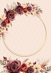 Brown red and beige modern trendy vector design frame. Background fall boho template