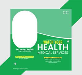social media post template design set for health, treatment, doctor banner vector
