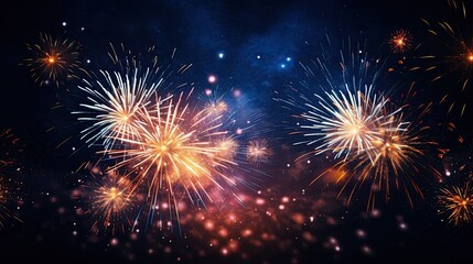 Naklejka premium Beautiful fireworks sparkled on the night sky AI Generative