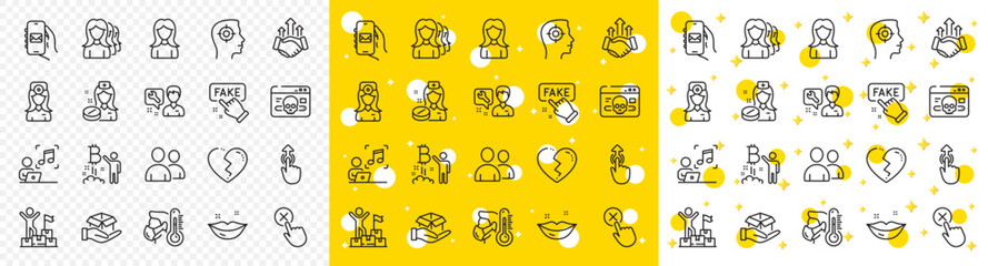 Outline Broken heart, Cyber attack and Delivery man line icons pack for web with Oculist doctor, Mail app, Fake information line icon. Deal, Bitcoin project, Recruitment pictogram icon. Vector