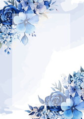 Blue modern background watercolor invitation with floral and flower
