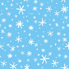 Vector seamless pattern from snowflakes in doodle style. Winter, christmas, new year background and texture. Snowfall, falling snow, blizzard