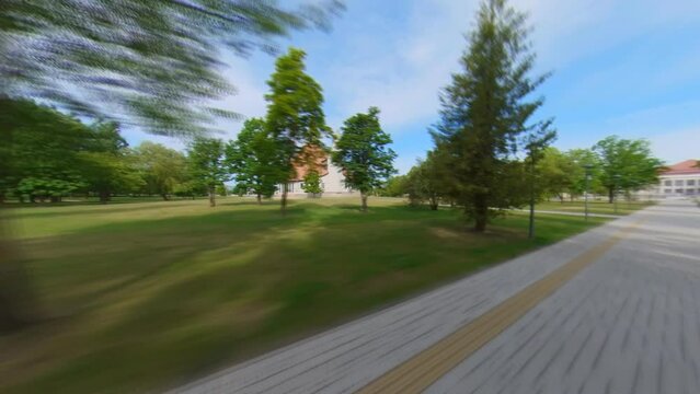 Hyperlapse Tracking Shot Of  Modern Church