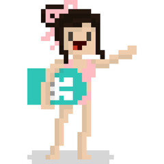 Pixel art beach girl character 