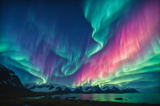 Northern lights -Aurora borealis- in the sky over Tromso- Norway- Elements of this image furnished by NASA