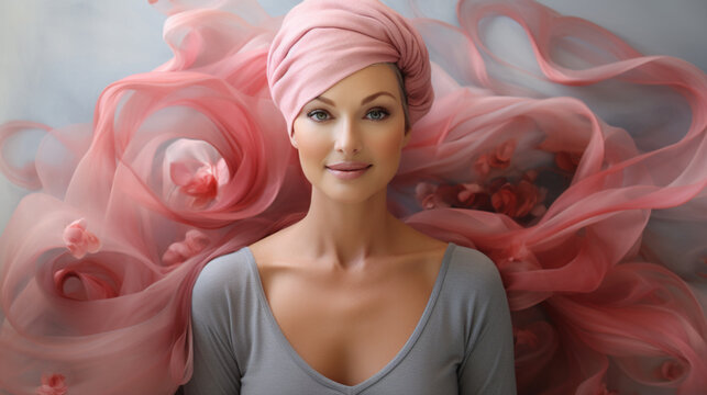 A poised female  wears a vibrant Cancar ribbon-like scarf around her neck. 