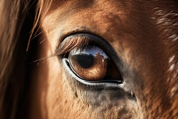 Horse muzzle and eye on blurred background