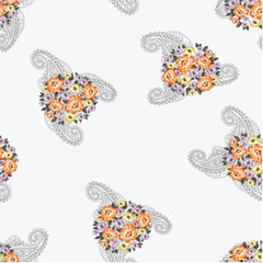 seamless allover flower with paisley pattern on white background