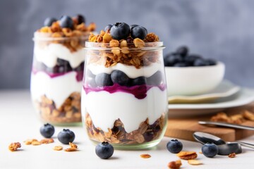 yogurt parfait with granola and blueberry topping