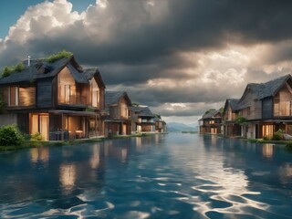 Obraz premium houses on the river 