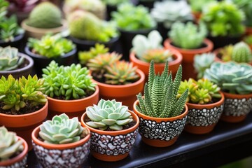 assorted succulents planted in small ceramic pots