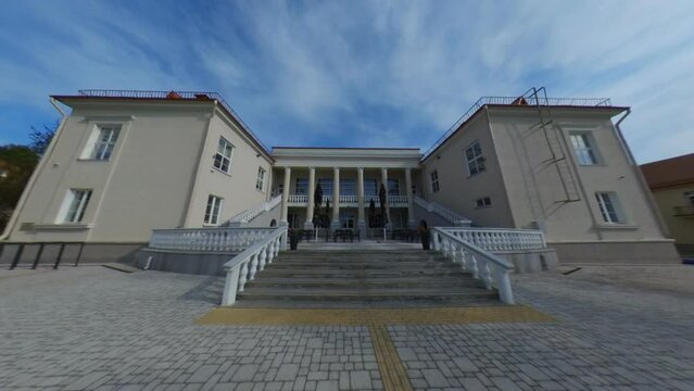 The Palace of Culture in Naujoji Akmene, Lithuania. Slomo Footage.