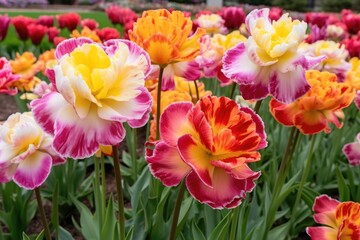Naklejka na ściany i meble closely grown field of multicolored tulips
