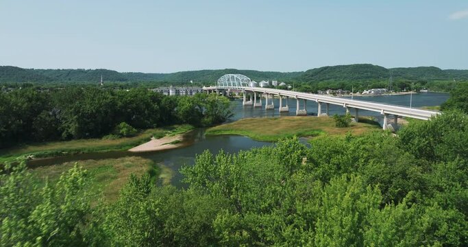 Wabasha Bridge truss bridge in Minnesota crossing the Mississippi River, aerial