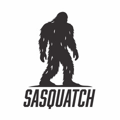 Bigfoot silhouette logo design. Sasquatch walking brand icon. Yeti symbol. Wood ape emblem. Mythical cryptid creature vector illustration.