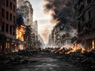 Foto op Plexiglas Collapsed buildings during war © AungThurein