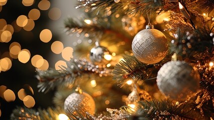 Close up of Christmas balls with a blurred background, generated by AI