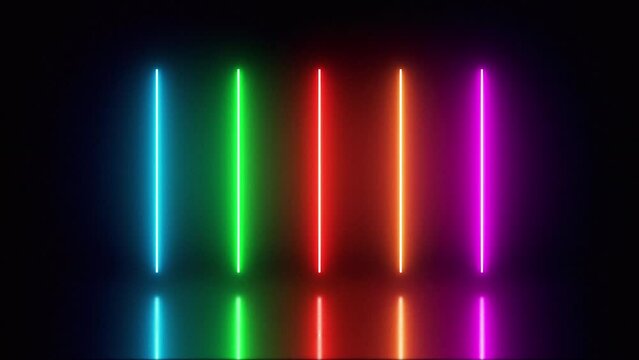 Five Neon Lights in an Abstract Animated Concept