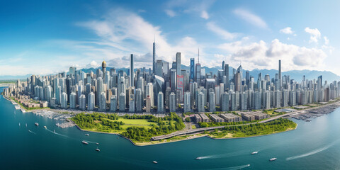 Fototapeta premium Aerial Symphony of Sustainability: Bird's-Eye View of a Cityscape Showcasing Geothermal Heating Systems