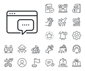 Web chat sign. Salaryman, gender equality and alert bell outline icons. Seo message line icon. Traffic management symbol. Seo message line sign. Spy or profile placeholder icon. Vector