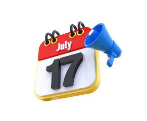 17th Day July Calendar 3D 