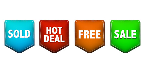 Set of colorful sale labels, Collection of Sale Discount Styled labels, Collection symbols such as hot deal, Sale, Free, Sold,