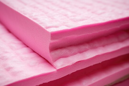 close-up image of pink fiberglass insulation
