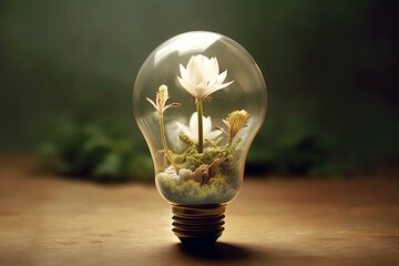 Nature-inspired bulb. Generative AI
