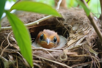 Obraz premium baby bird in a nest mimicking mother bird
