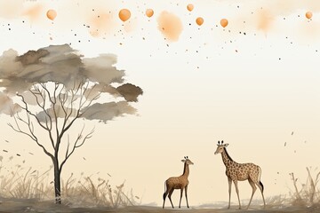 invitation card background,  safari themed with giraffs