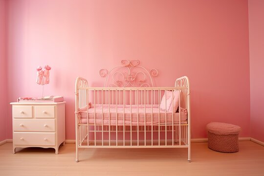 Nursery in pink with crib, baby room © Ruth