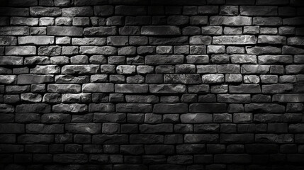 Black brick wall, black texture of a wall made of horizontal slim cut stone blocks, copy space