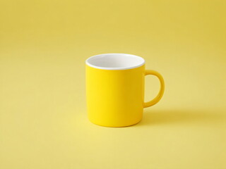 A plain Yellow ceramic mug mock up on a yellow background