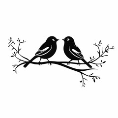 Birds Twig Black White Line art Simple Logo Illustration Object Art Abstract