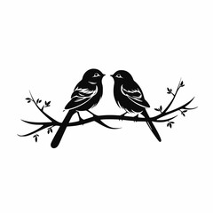 Birds Twig Black White Line art Simple Logo Illustration Object Art Abstract