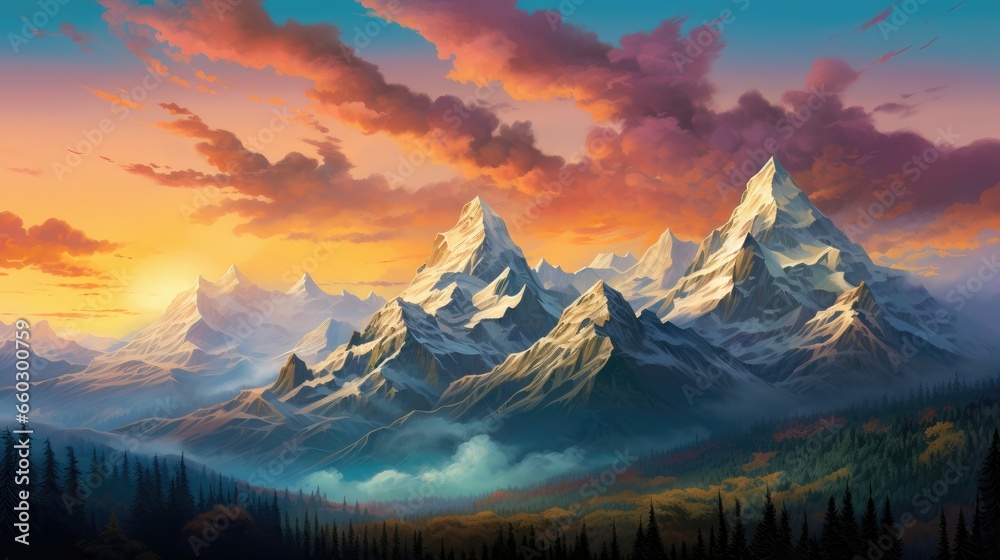 Canvas Prints Mountains stand tall, basking in twilight's warm glow