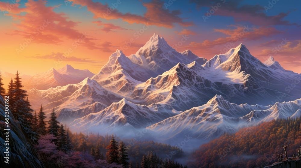 Canvas Prints Mountains stand tall, basking in twilight's warm glow