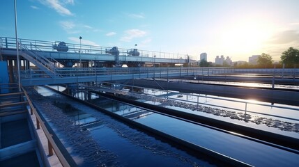 Biological water treatment plant, Industrial wastewater treatment plant purifying water before it is discharged.