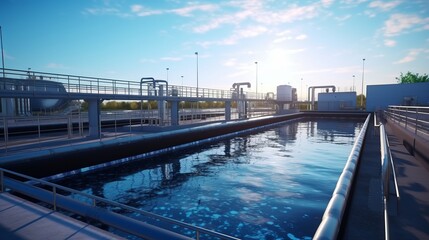 Fototapeta premium Biological water treatment plant, Industrial wastewater treatment plant purifying water before it is discharged.