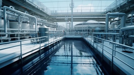 Biological water treatment plant, Industrial wastewater treatment plant purifying water before it is discharged. - obrazy, fototapety, plakaty