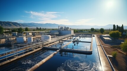 Fototapeta premium Biological water treatment plant, Industrial wastewater treatment plant purifying water before it is discharged.