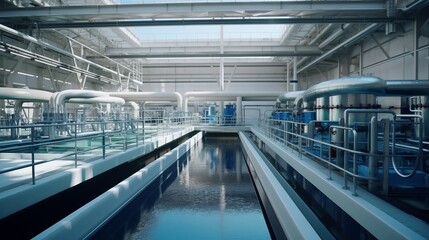 Fototapeta premium Biological water treatment plant, Industrial wastewater treatment plant purifying water before it is discharged.