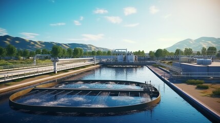 Biological water treatment plant, Industrial wastewater treatment plant purifying water before it is discharged.
